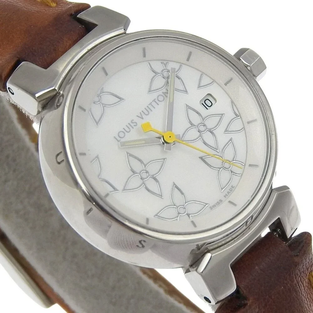 LOUIS VUITTON Tambour Watches Q121C whiteDial Stainless Steel/leather Quartz